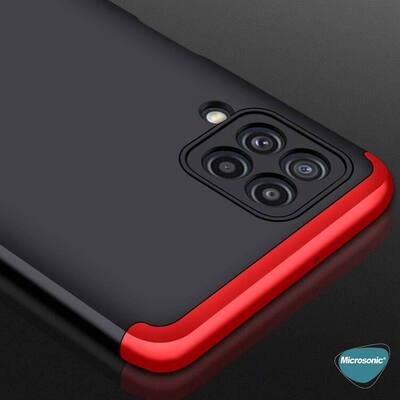 Microsonic Samsung Galaxy M22 Kılıf Double Dip 360 Protective AYS Siyah Kırmızı
