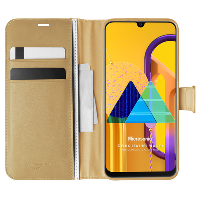 Microsonic Samsung Galaxy M30s Kılıf Delux Leather Wallet Gold