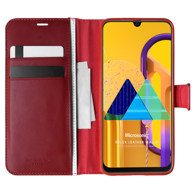 Microsonic Samsung Galaxy M30s Kılıf Delux Leather Wallet Kırmızı
