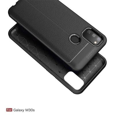 Microsonic Samsung Galaxy M30S Kılıf Deri Dokulu Silikon Lacivert