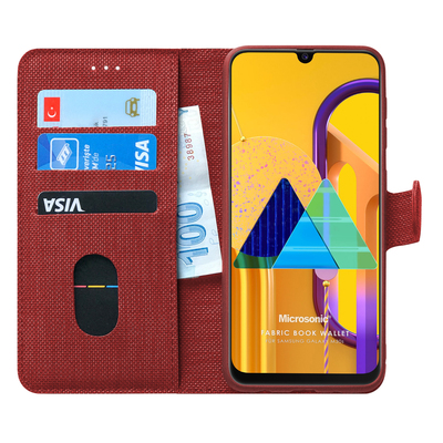 Microsonic Samsung Galaxy M30s Kılıf Fabric Book Wallet Kırmızı