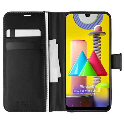 Microsonic Samsung Galaxy M31 Kılıf Delux Leather Wallet Siyah