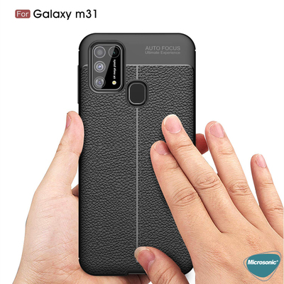 Microsonic Samsung Galaxy M31 Kılıf Deri Dokulu Silikon Kırmızı