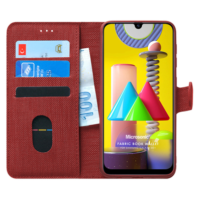 Microsonic Samsung Galaxy M31 Kılıf Fabric Book Wallet Kırmızı