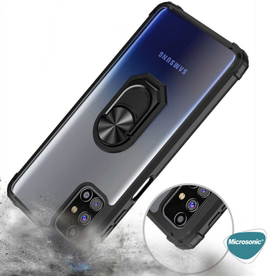 Microsonic Samsung Galaxy M31s Kılıf Grande Clear Ring Holder Siyah