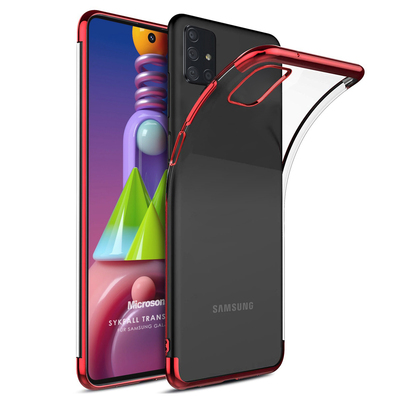 Microsonic Samsung Galaxy M31s Kılıf Skyfall Transparent Clear Kırmızı