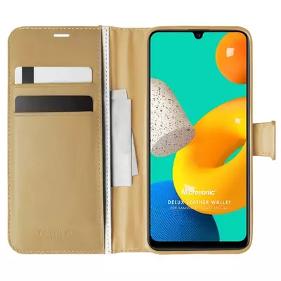 Microsonic Samsung Galaxy M32 4G Kılıf Delux Leather Wallet Gold