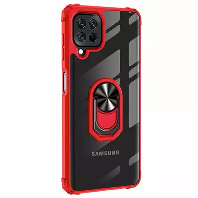 Microsonic Samsung Galaxy M32 4G Kılıf Grande Clear Ring Holder Kırmızı