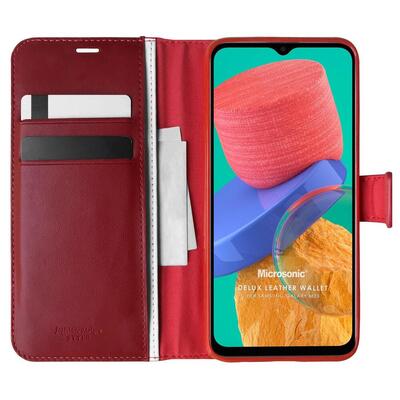Microsonic Samsung Galaxy M33 Kılıf Delux Leather Wallet Kırmızı