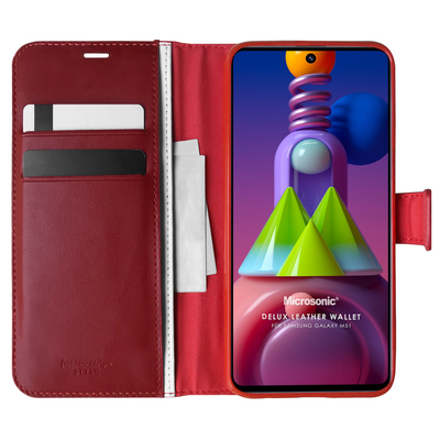 Microsonic Samsung Galaxy M51 Kılıf Delux Leather Wallet Kırmızı