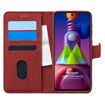 Microsonic Samsung Galaxy M51 Kılıf Fabric Book Wallet Kırmızı