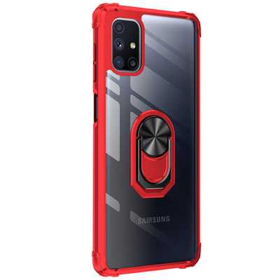 Microsonic Samsung Galaxy M51 Kılıf Grande Clear Ring Holder Kırmızı