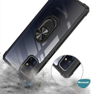 Microsonic Samsung Galaxy M51 Kılıf Grande Clear Ring Holder Siyah