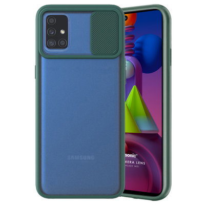 Microsonic Samsung Galaxy M51 Kılıf Slide Camera Lens Protection Koyu Yeşil