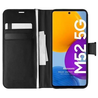 Microsonic Samsung Galaxy M52 Kılıf Delux Leather Wallet Siyah