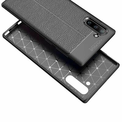 Microsonic Samsung Galaxy Note 10 Kılıf Deri Dokulu Silikon Gri