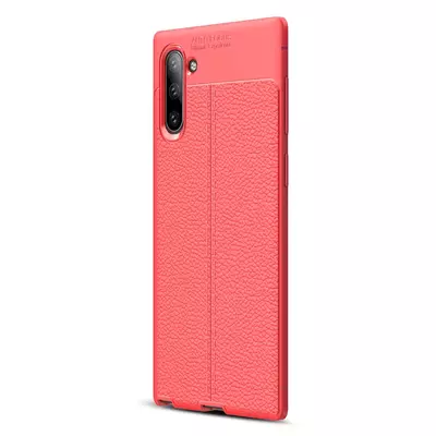 Microsonic Samsung Galaxy Note 10 Kılıf Deri Dokulu Silikon Kırmızı