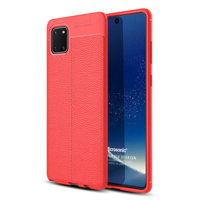 Microsonic Samsung Galaxy Note 10 Lite Kılıf Deri Dokulu Silikon Kırmızı