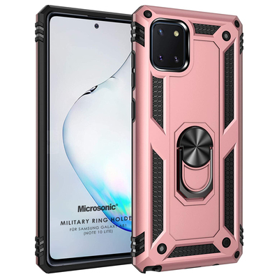 Microsonic Samsung Galaxy Note 10 Lite Kılıf Military Ring Holder Rose Gold