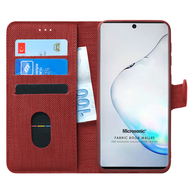 Microsonic Samsung Galaxy Note 10 Plus Kılıf Fabric Book Wallet Kırmızı