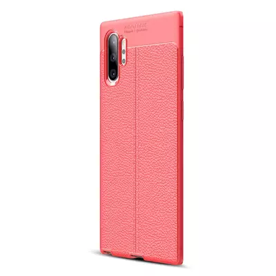 Microsonic Samsung Galaxy Note 10 Plus Kılıf Deri Dokulu Silikon Kırmızı