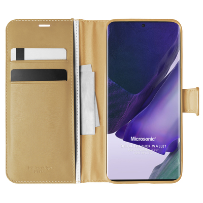 Microsonic Samsung Galaxy Note 20 Ultra Kılıf Delux Leather Wallet Gold