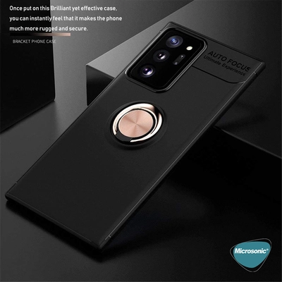 Microsonic Samsung Galaxy Note 20 Ultra Kılıf Kickstand Ring Holder Siyah Rose