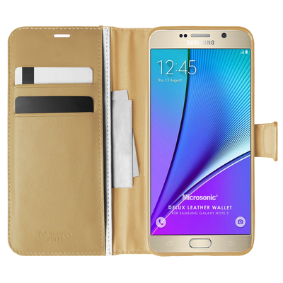 Microsonic Samsung Galaxy Note 5 Kılıf Delux Leather Wallet Gold