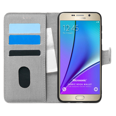Microsonic Samsung Galaxy Note 5 Kılıf Fabric Book Wallet Gri