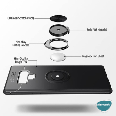 Microsonic Samsung Galaxy Note 9 Kılıf Kickstand Ring Holder Siyah