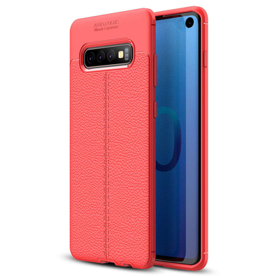 Microsonic Samsung Galaxy S10 Kılıf Deri Dokulu Silikon Kırmızı