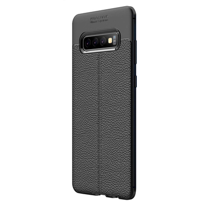 Microsonic Samsung Galaxy S10 Kılıf Deri Dokulu Silikon Siyah