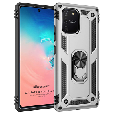 Microsonic Samsung Galaxy S10 Lite Kılıf Military Ring Holder Gümüş