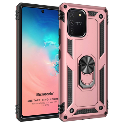 Microsonic Samsung Galaxy S10 Lite Kılıf Military Ring Holder Rose Gold