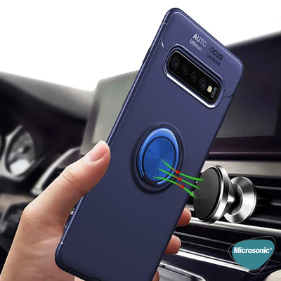 Microsonic Samsung Galaxy S10 Plus Kılıf Kickstand Ring Holder Lacivert