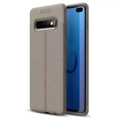 Microsonic Samsung Galaxy S10 Plus Kılıf Deri Dokulu Silikon Gri
