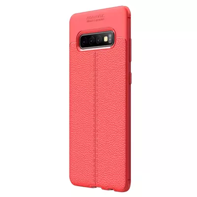 Microsonic Samsung Galaxy S10 Plus Kılıf Deri Dokulu Silikon Kırmızı