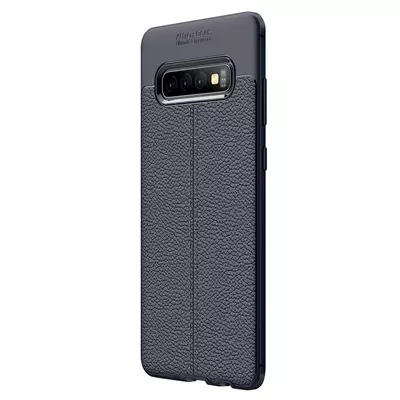 Microsonic Samsung Galaxy S10 Plus Kılıf Deri Dokulu Silikon Lacivert