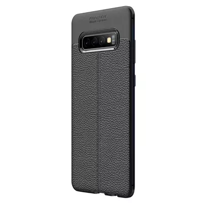 Microsonic Samsung Galaxy S10 Plus Kılıf Deri Dokulu Silikon Siyah