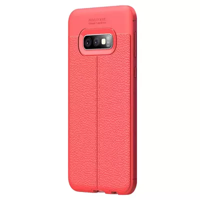Microsonic Samsung Galaxy S10e Kılıf Deri Dokulu Silikon Kırmızı
