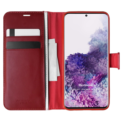 Microsonic Samsung Galaxy S20 Kılıf Delux Leather Wallet Kırmızı