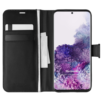 Microsonic Samsung Galaxy S20 Kılıf Delux Leather Wallet Siyah