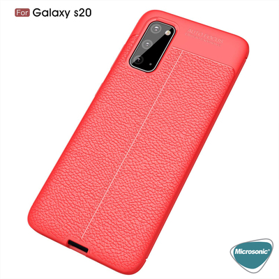 Microsonic Samsung Galaxy S20 Kılıf Deri Dokulu Silikon Kırmızı