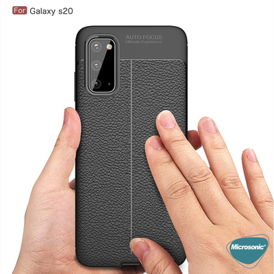 Microsonic Samsung Galaxy S20 Kılıf Deri Dokulu Silikon Lacivert
