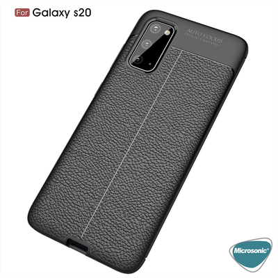Microsonic Samsung Galaxy S20 Kılıf Deri Dokulu Silikon Siyah