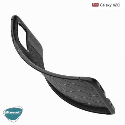Microsonic Samsung Galaxy S20 Kılıf Deri Dokulu Silikon Siyah