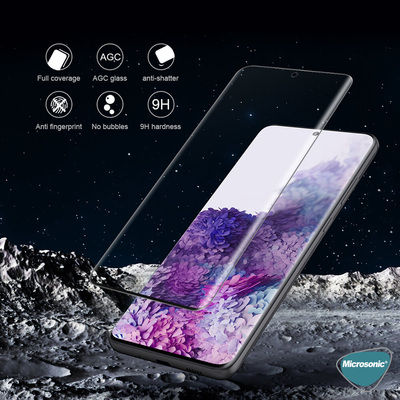 Microsonic Samsung Galaxy S20 Kavisli Temperli Cam Ekran Koruyucu Film Siyah