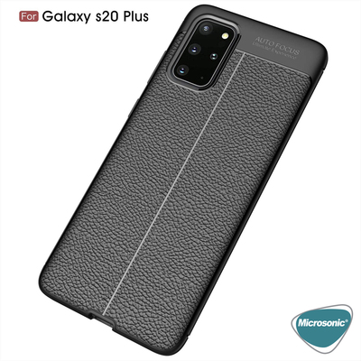 Microsonic Samsung Galaxy S20 Plus Kılıf Deri Dokulu Silikon Siyah