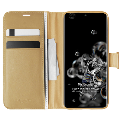 Microsonic Samsung Galaxy S20 Ultra Kılıf Delux Leather Wallet Gold