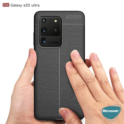 Microsonic Samsung Galaxy S20 Ultra Kılıf Deri Dokulu Silikon Kırmızı